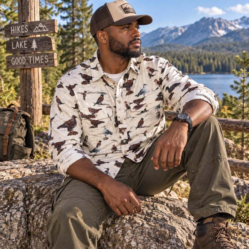 Woolrich Bird Print Long Sleeve Button-Up Shirt